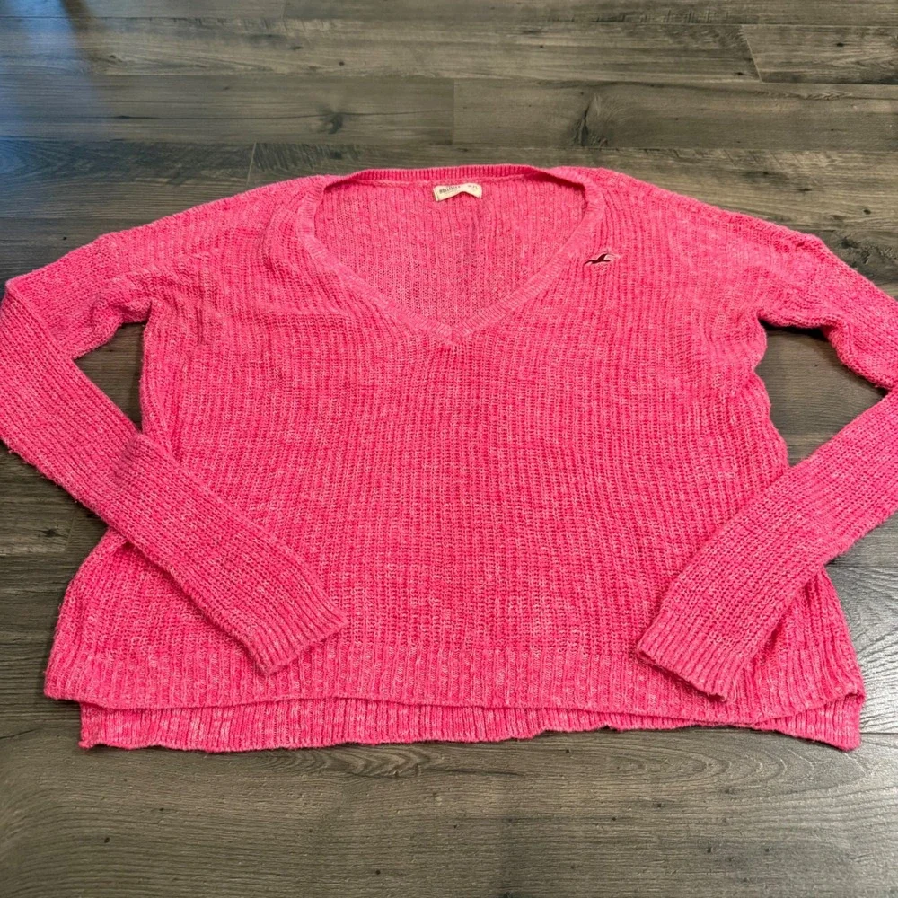 Hollister Hot Pink V-Neck Marled Knit Sweater Womens‎ Size M/L Pullover